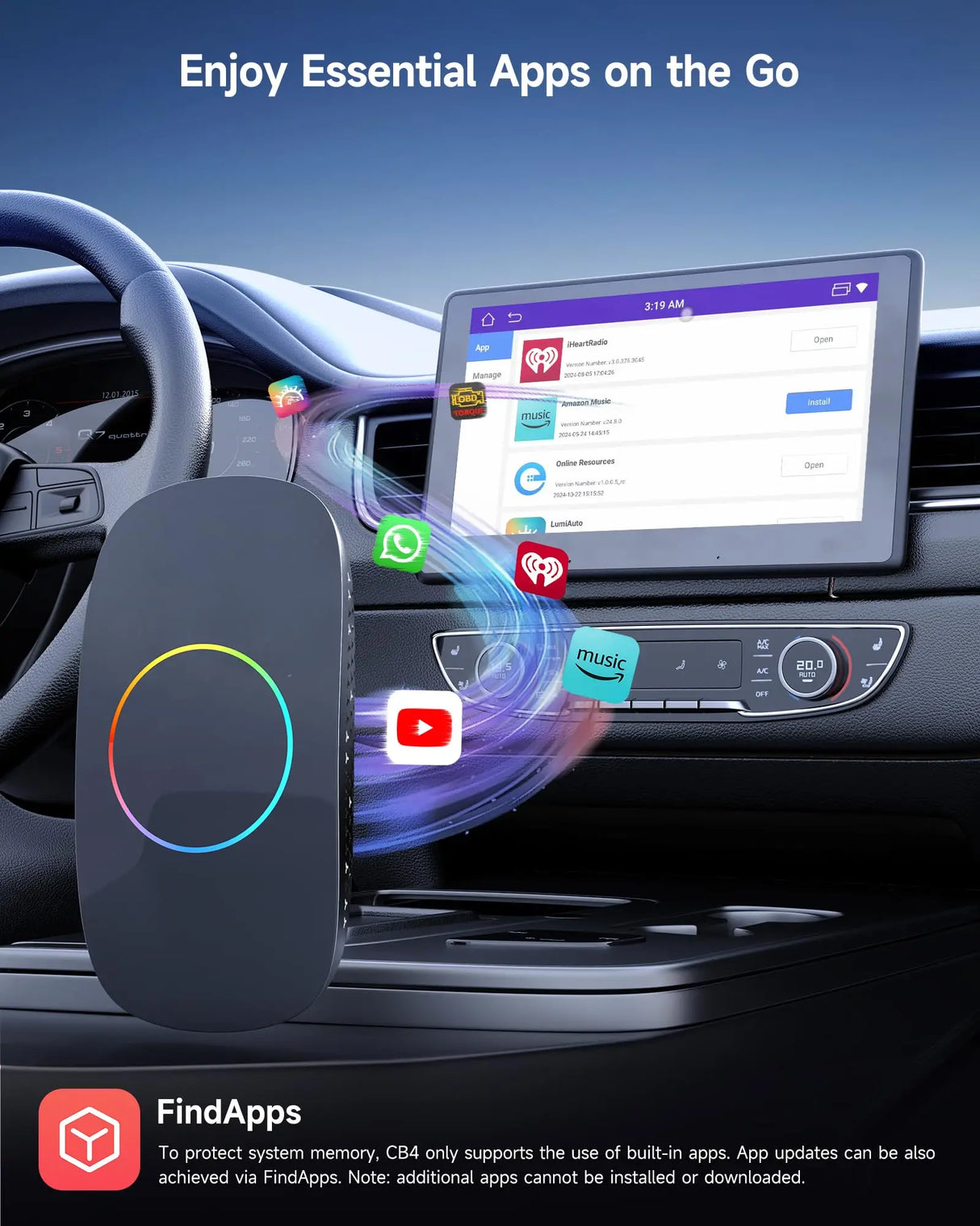 ATOTO CarWave CB4CT Android Auto Wireless Adapter, HDMI Output, Built-in ChatGPT, YouTube/Netflix/Prime Video/Spotify Support, Dual-Band Wi-Fi, Bluetooth, USB Playback, OTA Update, 2G+16G