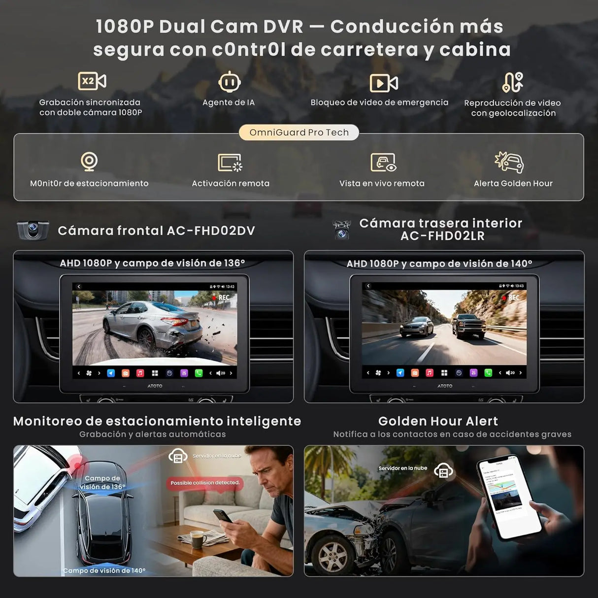 ATOTO X10G209E Autoradio Double Din 9 Pulgadas X10 – Entrada Cámara Delante y Detrás 1080P, Pantalla Táctil QLED, 8GB+128GB, CarPlay Inalámbrico, Android Auto, 4G LTE, Wi-Fi, Bluetooth, DSP, AMP, Subwoofer, GPS