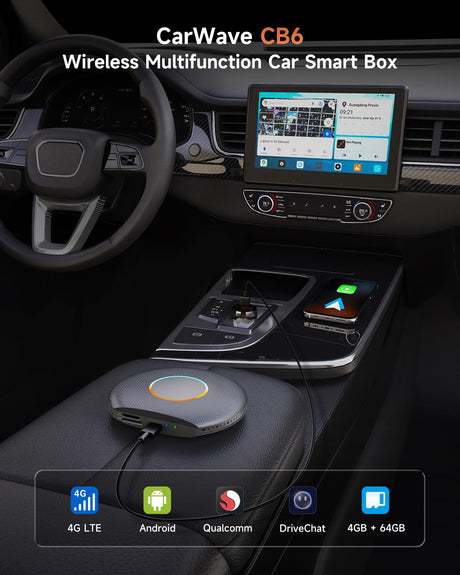 ATOTO CB6 Wireless CarPlay Adapter (2025 Upgrade) CarPlay AI Box with Plug & Play, DriveChat, GPS, Android 13, 4G LTE, Dual Bluetooth, YouTube Support, 4G+64G
