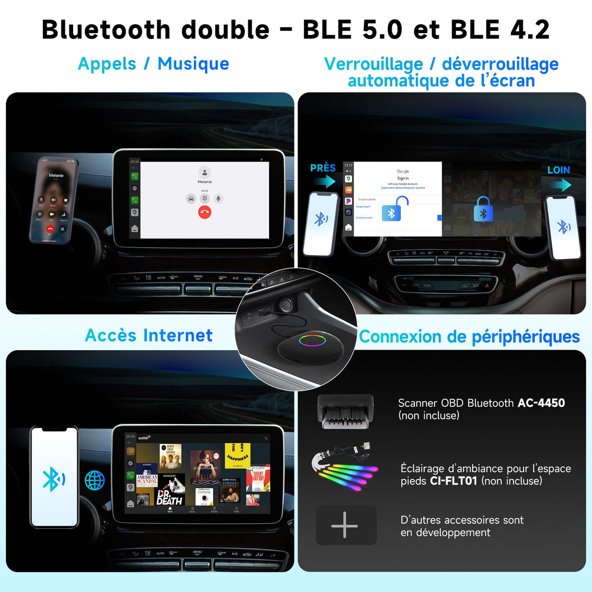 ATOTO CB6 Adaptateur CarPlay Sans Fil – Boîtier CarPlay IA, 8 Go+128 Go Boîtier Streaming pour Voiture avec 4G, Double Bluetooth, USB, GPS Intégré, Assistant IA, Extension microSD, OTA
