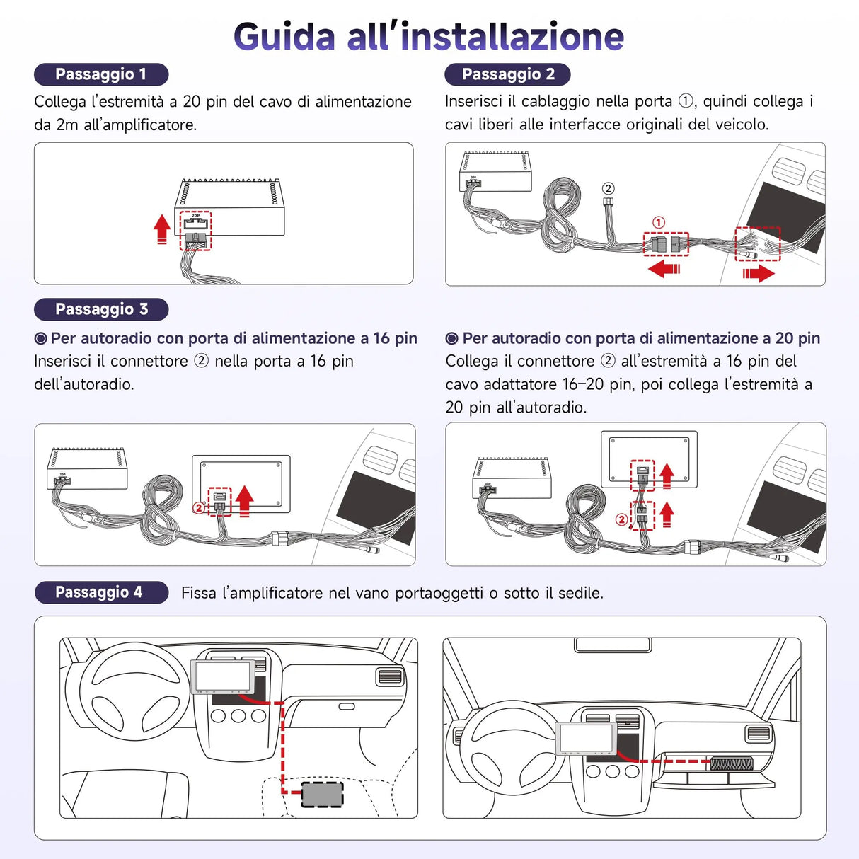 ATOTO CA-AEC122DL Amplificatore Auto 4x60W RMS, 4 Canali, Classe D TI TPA3221, EQ Personalizzabile, Compatto, Cavo Alimentazione 2m, Compatibile con Stereo ATOTO