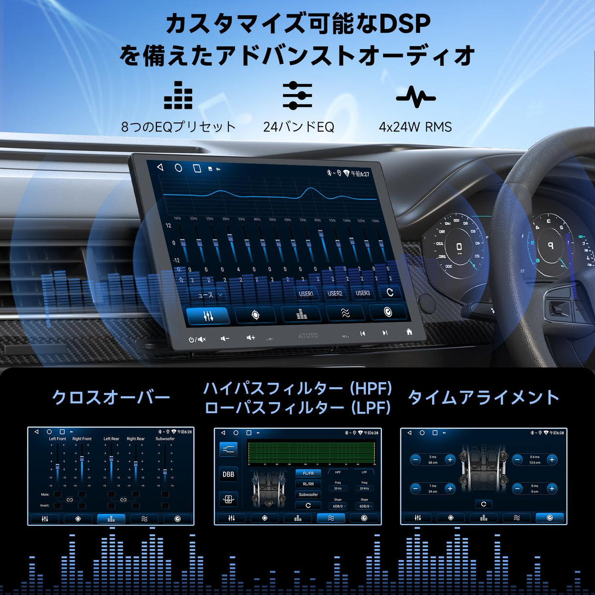 ATOTO A5LG110T 10.1インチ 1&2DIN ディスプレイオーディオ バックカメラ&OBD2スキャナー付き、ワイヤレスCarPlay/Android Auto対応 QLEDフローティングタッチスクリーン カーラジオ、WiFi/Bluetooth/LRV搭載