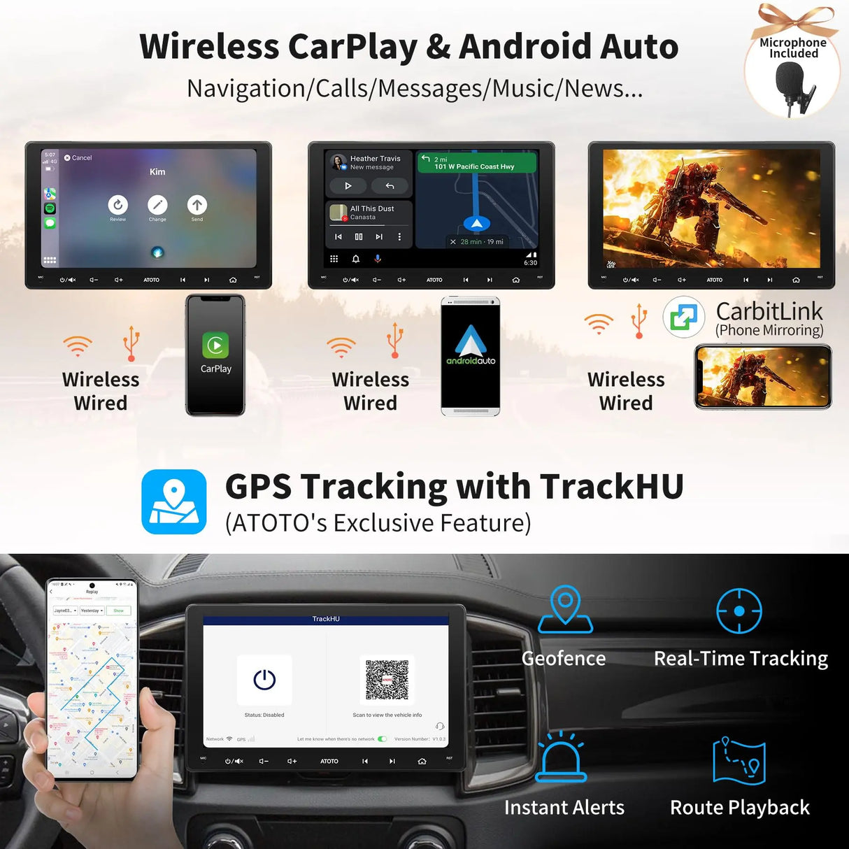 ATOTO S8G2094MS 8-Core 9" Android Double Din Car Stereo, QLED Touchscreen, Wireless CarPlay & Android Auto, Dual Bluetooth, GPS Tracking, SCVC,4G LTE/WiFi&BT&USB Tethering