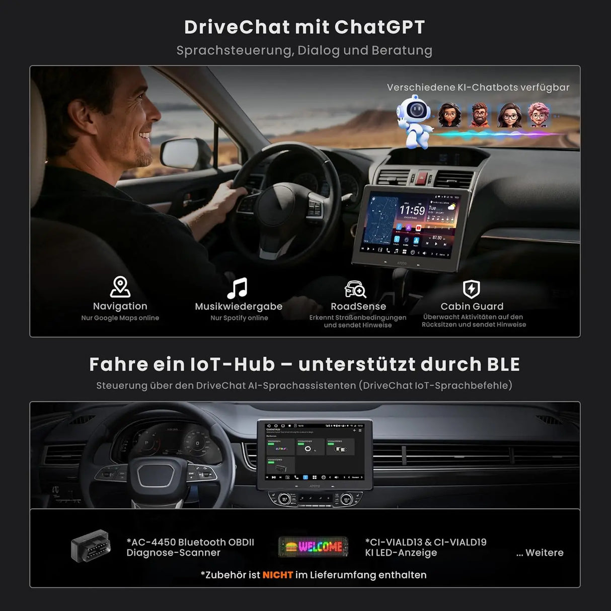 ATOTO X10G209E 9 Zoll Double Din Autoradio – Front- & Rückfahrkamera-Eingang 1080P, QLED Touchscreen, 8GB+128GB Android Autoradio, Wireless CarPlay & Android Auto, 4G LTE, Wi-Fi, Bluetooth, USB, DSP, AMP, Subwoofer, GPS