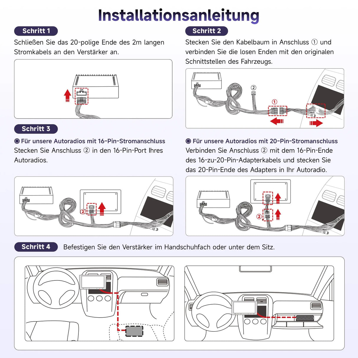 ATOTO CA-AEC122DL Kompakter 4-Kanal Auto-Verstärker, RMS 4x60W, Klasse D TI TPA3221, 2m Stromkabel, Anpassbarer EQ, Kompatibel mit ATOTO Autoradios