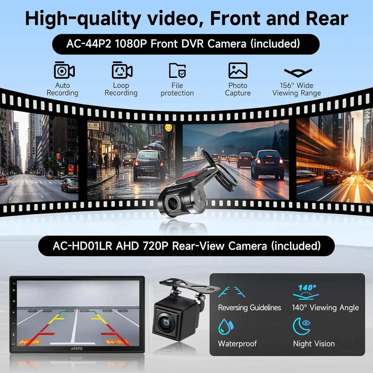 ATOTO A5LG2B7T 7" Double Din Car Stereo, HD Touchscreen, Wireless CarPlay & Android Auto, Bluetooth & WiFi, Built-in GPS Navigation, DSP Audio Technology, 2G+32G