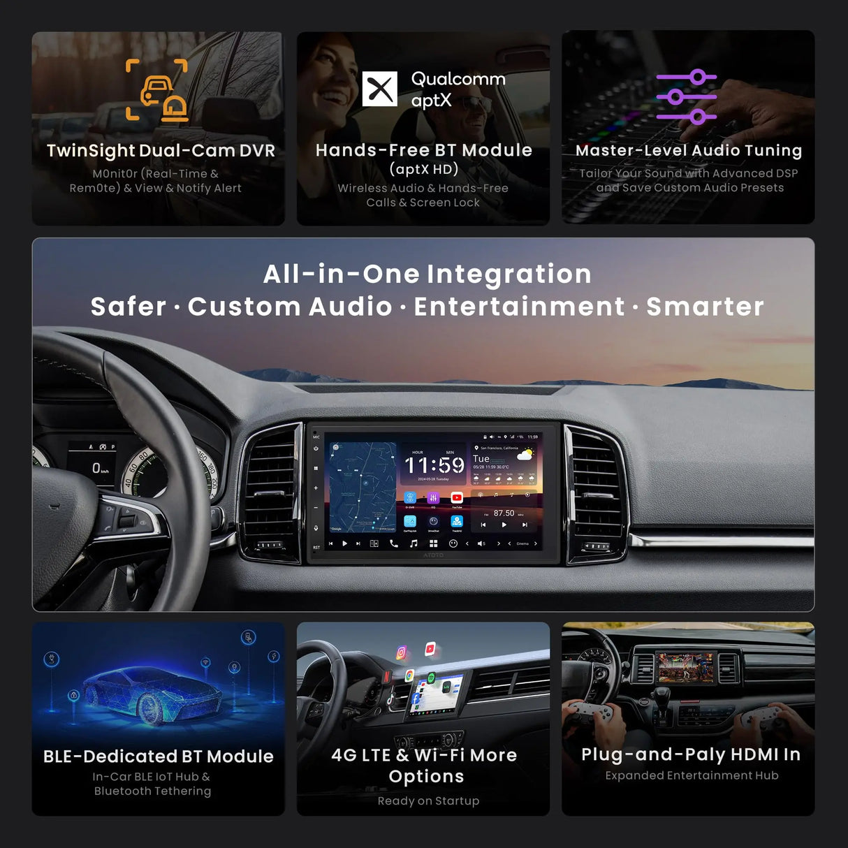 ATOTO X10G2B7E 7" Double Din Car Stereo, Dual Camera Input & Recording, 8G+128G, Android, Wireless CarPlay & Android Auto, 4G LTE, ChatGPT AI, Dual Phone Connection & Bluetooth, GPS Tracking