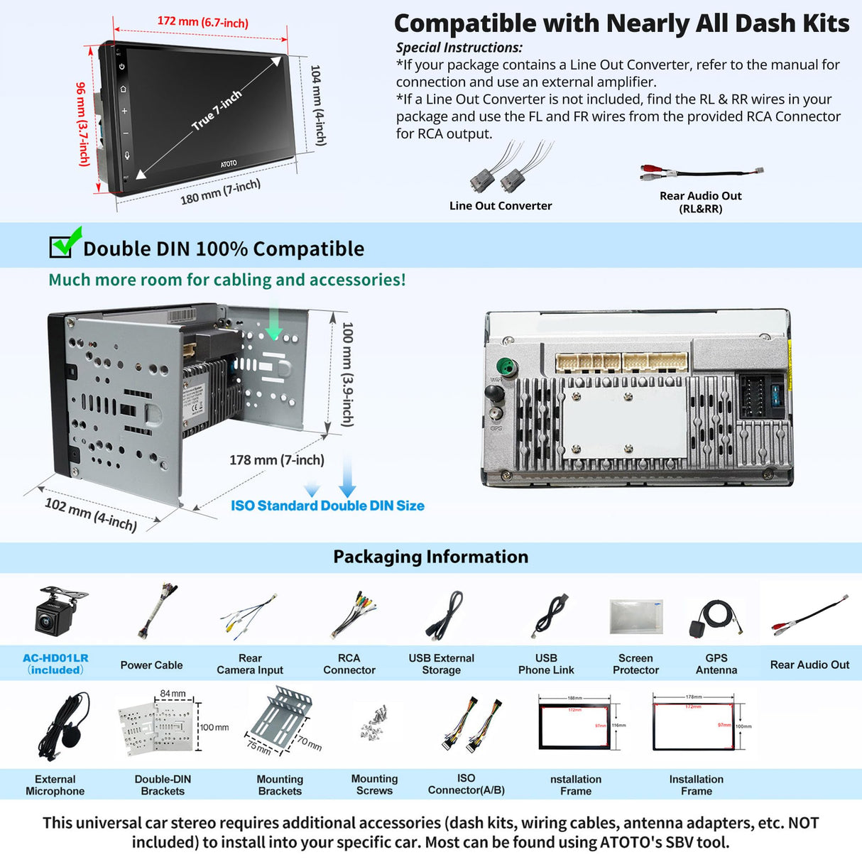 ATOTO A6G2B7PF Autoradio 2 DIN 7 Pouces avec Caméra de Recul et Microphone, Écran Tactile QLED HD, Android, CarPlay & Android Auto sans Fil, MirrorLink, Double Bluetooth, WiFi/BT/USB Tethering, HD LRV