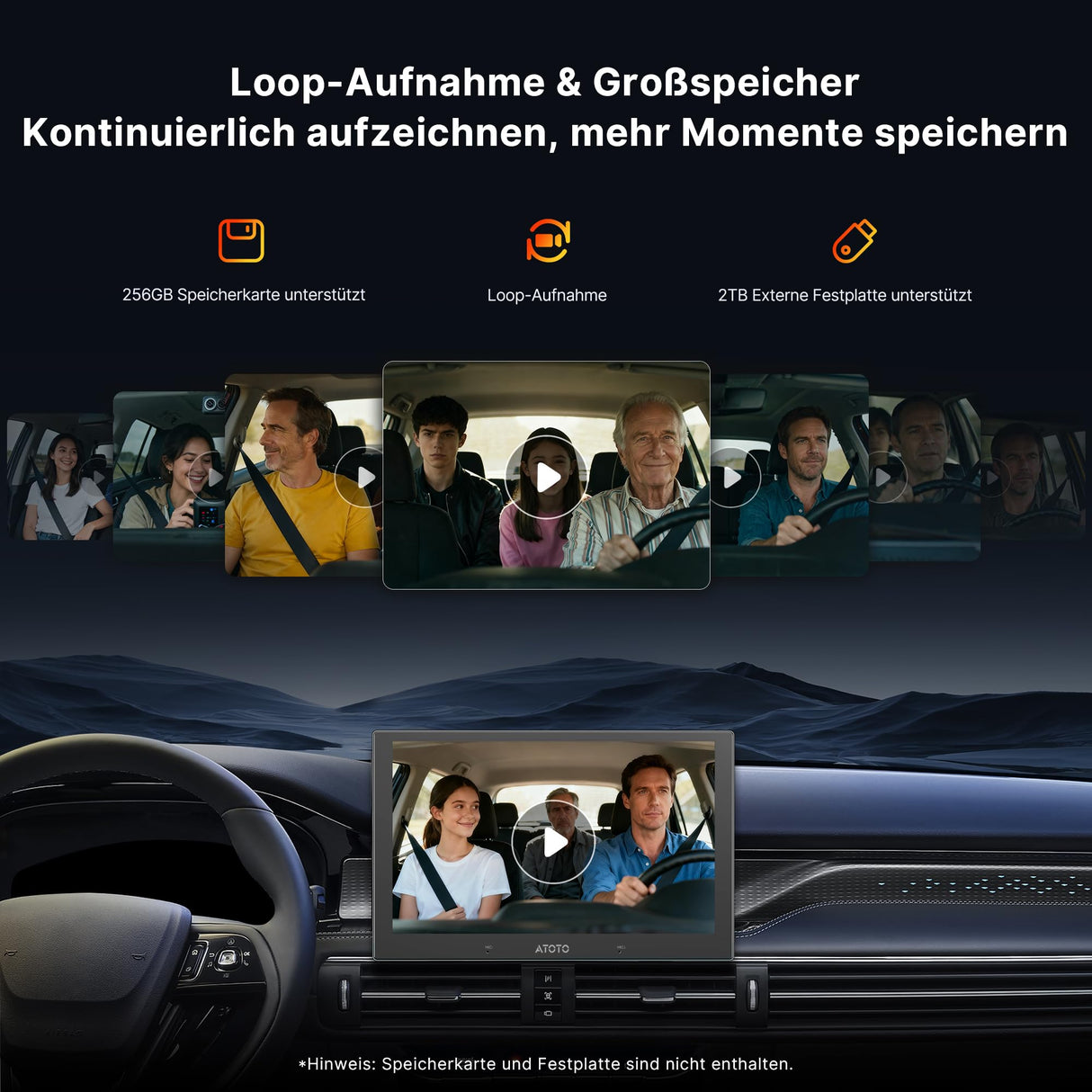 ATOTOEXCEL Innenraumkamera, Rückwärtsgerichtet (Vorne Montiert) mit AHD 1080p, 30fps, Starlight-Nachtsicht, 135° Weitwinkel, Loop-Aufnahme, Parkmodus, Nur Kompatibel mit V10 Serie, AC-HN9CBV1