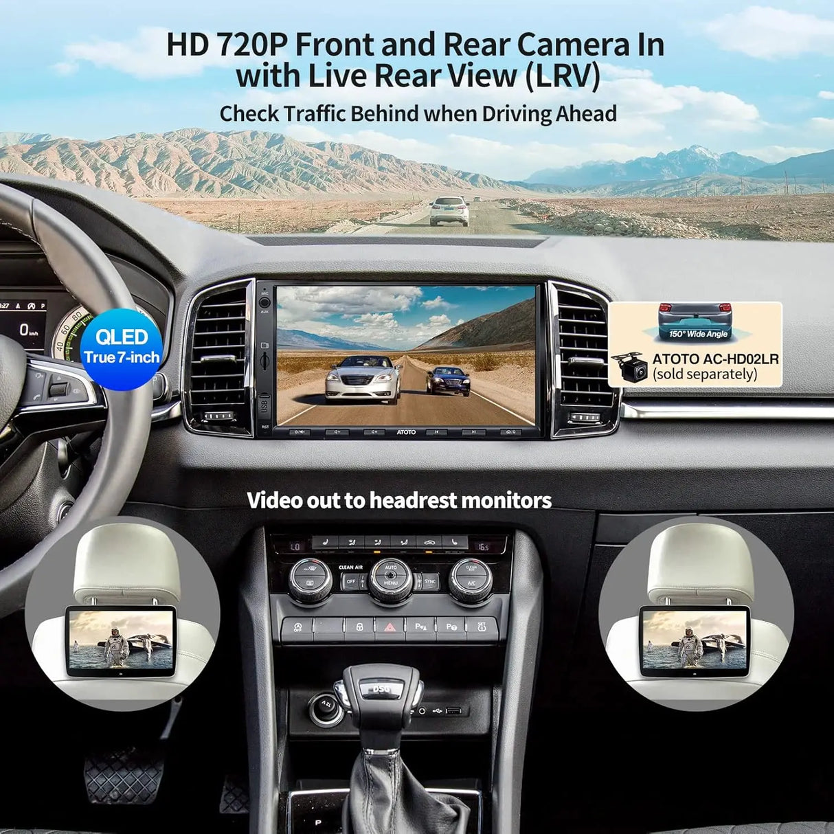 ATOTOEXCEL Autoradio 2 Din con Ricezione DAB+, Wireless Carplay & Android Auto, 7 pollici QLED Schermo per Auto con Bluetooth, Ricarica Rapida, Mirrorlink, HD LRV, AM/FM/AUX
