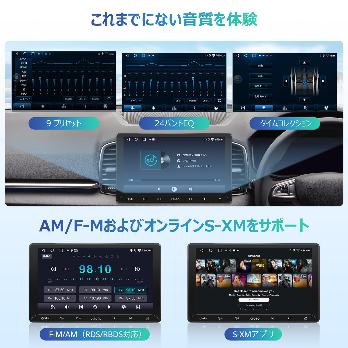ATOTO A5LG211T 10.1インチ 2Dinディスプレイオーディオ ワイヤレスCarPlay/Android Auto・OBD2スキャナ搭載・GPSナビ・ChatGPT対応・24バンドEQ DSP・Wi-Fi/BT/USBテザリング・2G+32G・画面2分割・USB/TF動画再生【技適認証済】