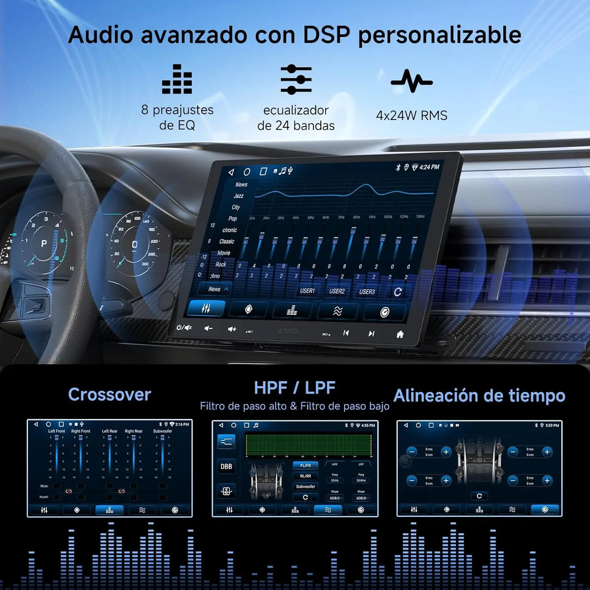 ATOTO A5LG110T Radio Coche 2 DIN/1 DIN 10" IPS, CarPlay y Android Auto Inalámbrico, Pantalla Flotante, MirrorLink, DSP, FM/RDS, WiFi/BT/USB