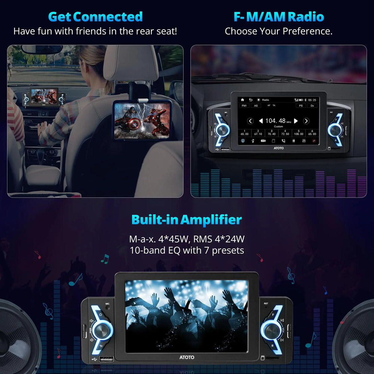 ATOTO F7G1A5WE 5" Single Din Car Stereo with Wireless CarPlay, Android Auto, Bluetooth, GPS Navigation, FM/AM Radio, WiFi, MirrorLink & Live Rear View