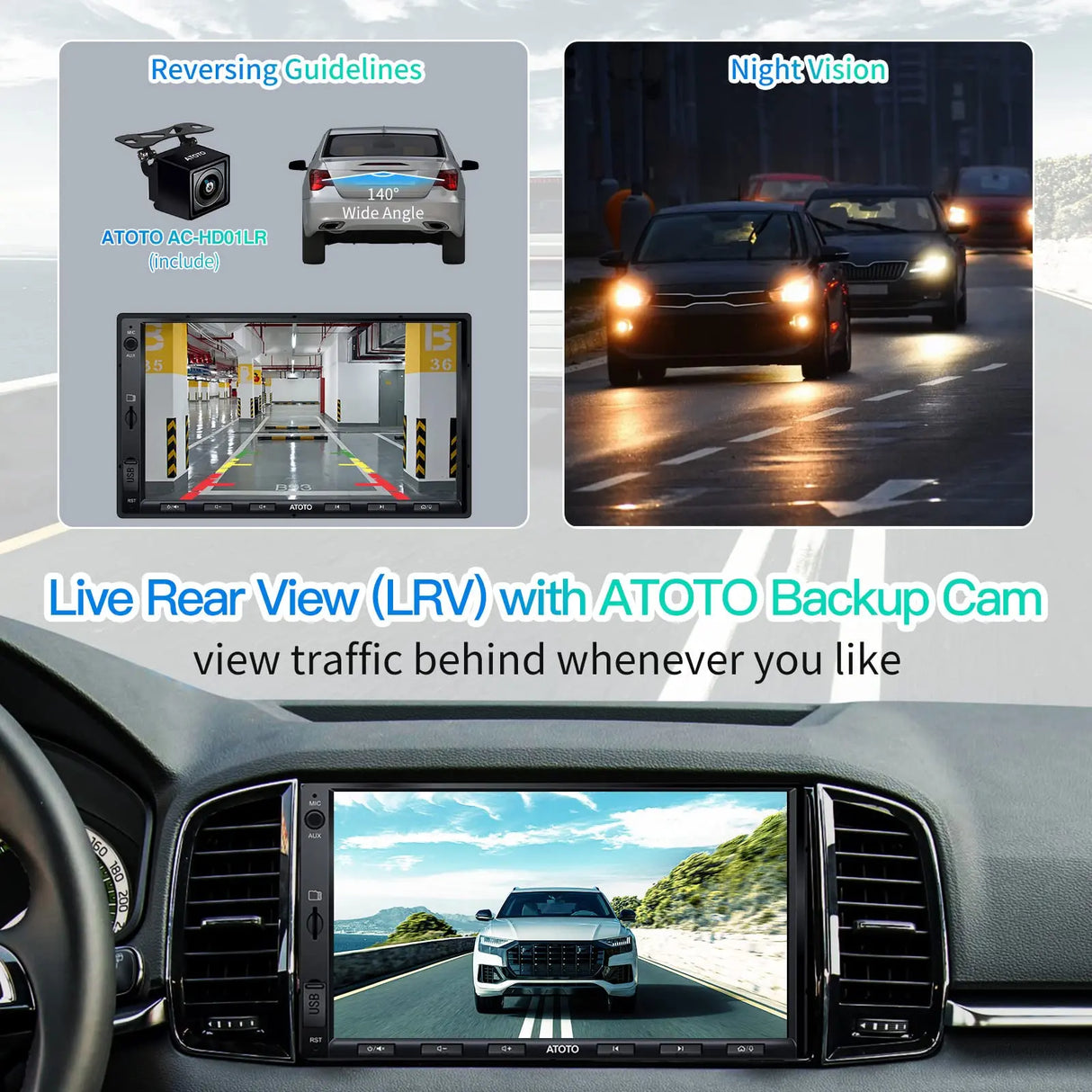 ATOTO F7G2A7WE 7" Double Din Car Stereo, HD LRV Camera, IPS Touchscreen, Wireless CarPlay and Android Auto, Bluetooth, Phone Mirroring, USB Video & Audio