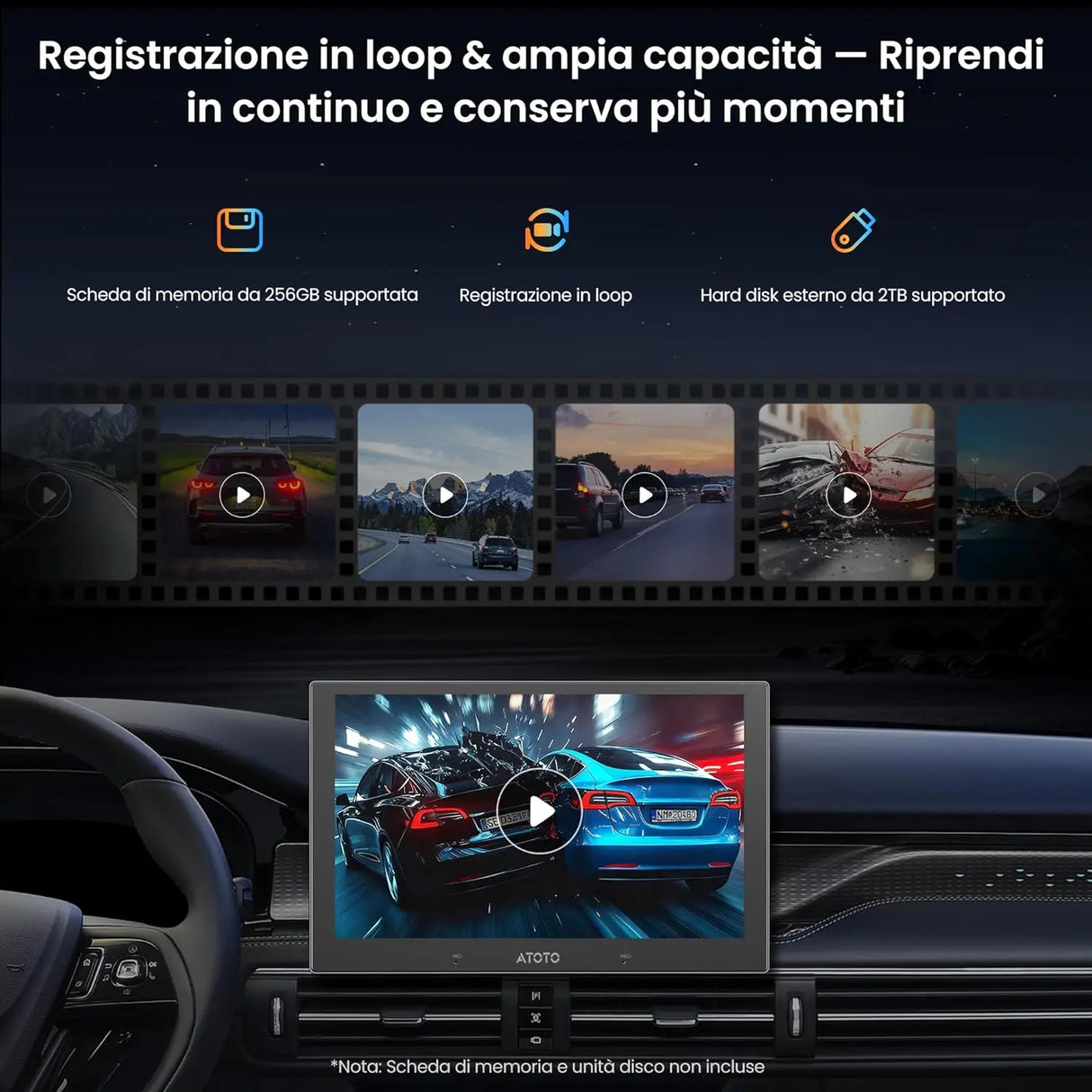 ATOTO AC-HN9FR Dashcam Anteriore AHD 1080p per Auto, 30fps, Visione Notturna Starlight, WDR, Grandangolo 136°, G-Sensore, Modo Parcheggio, Registrazione in Loop, Riproduzione Traccia GPS – Solo Serie V10