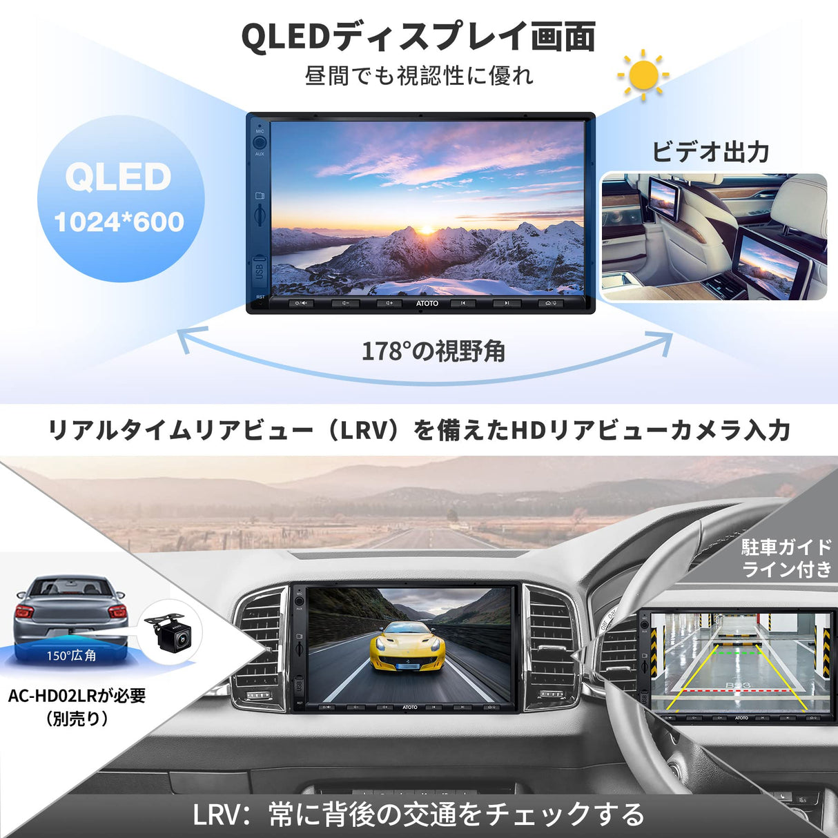 ATOTO F7 XE 7インチダブルDIN カーオーディオプレーヤー-ワイヤレスCarPlay,Android Auto、ミラーリンク(AutoLink)、Bluetooth、HD LRV(ライブリアビュー)、急速充電、QLEDディスプレイ、F7G2A7XE