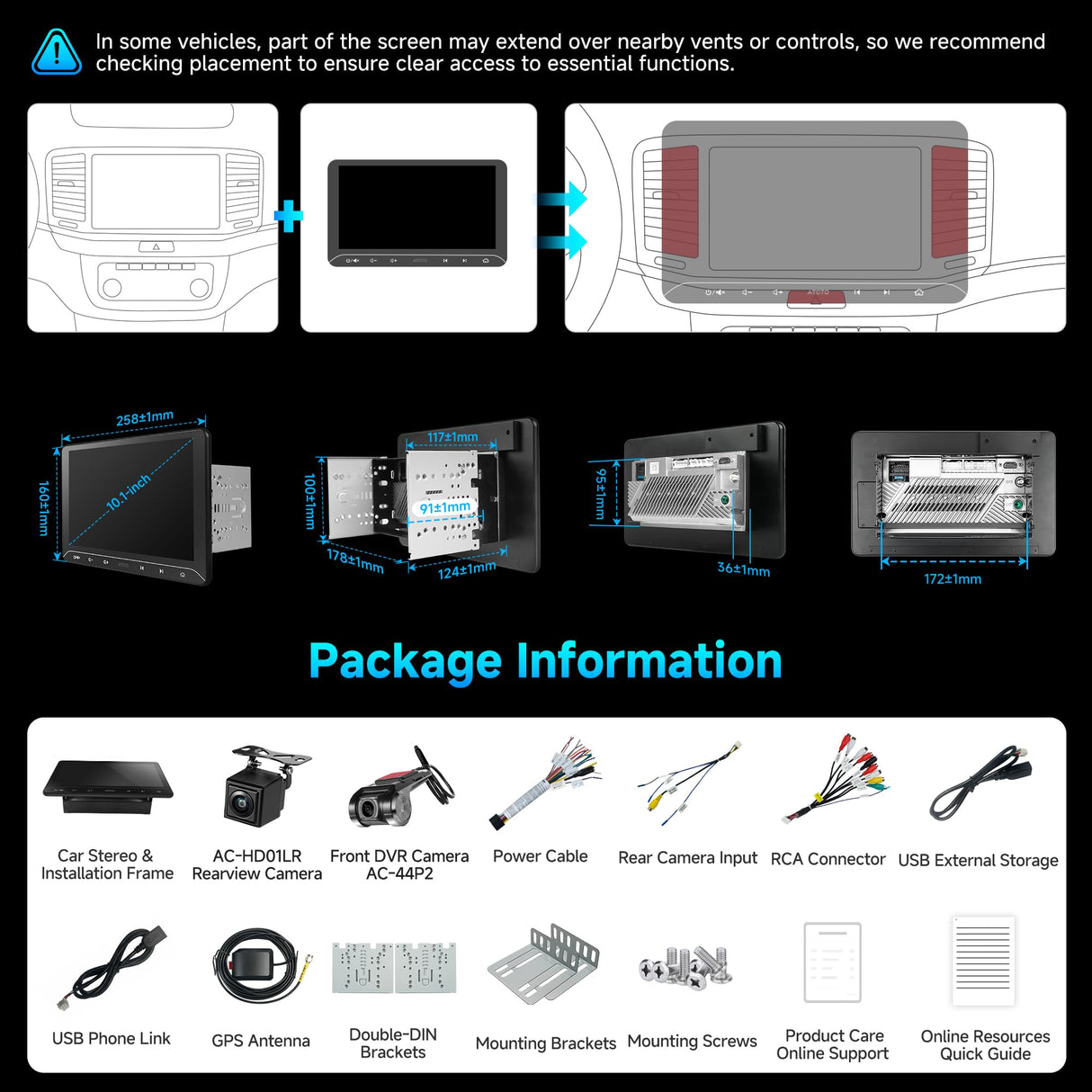 ATOTO A5LG211T 10.1" Android Double Din Radio with Wireless CarPlay/Android Auto, LRV Backup Camera & DVR Dashcam, WiFi/Bluetooth/USB Tethering, 2+32GB, 24-Band EQ & DSP, SWC/FM, MirrorLink, AI Chat