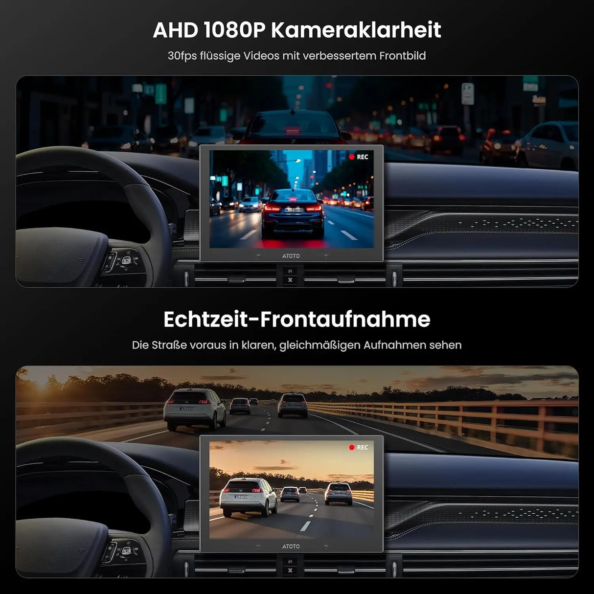 ATOTO AC-HN9FR Front Dashcam AHD 1080p, 30fps, Starlight Nachtsicht, WDR, 136° Weitwinkel, G-Sensor, Parkmodus, Schleifenaufnahme, GPS-Track Wiedergabe, V10-Serie