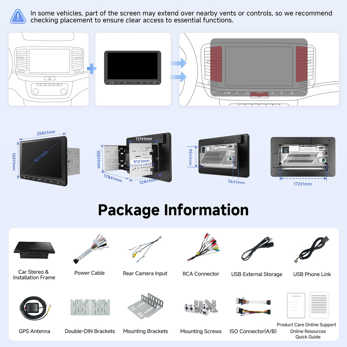 ATOTOZONE A5L 10.1 Zoll Android Doppel Din Radio, WiFi/Bluetooth/USB Tethering, Wireless CarPlay&Android Auto, 2G+32G Autoradio mit Bildschirm, Mirror Link, DSP/FM/AM/RDS/GPS, Sprachsteuerung