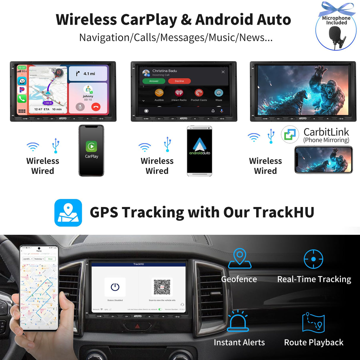 ATOTO S8G2A74MS 7" Touch Screen Double Din Head Unit, Wireless CarPlay & Android Auto, Dual Cam, ChatGPT AI, 4G LTE, DSP, Octa-Core 4+32GB
