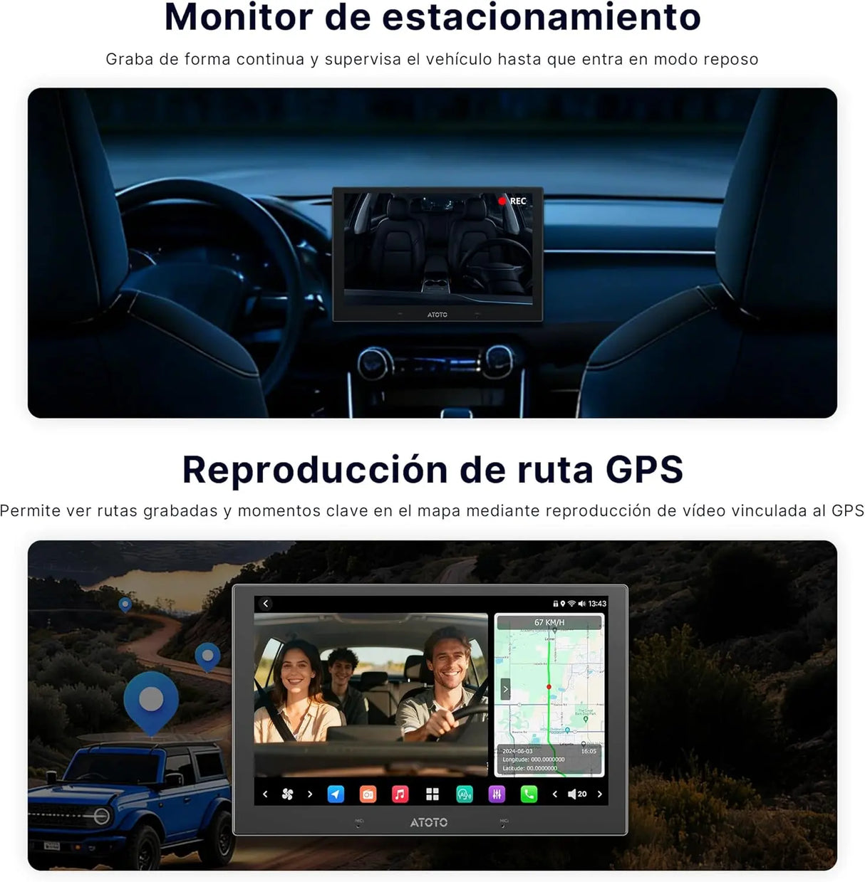 ATOTOEXCEL Cámara Interior, Orientada Atrás (Montada Delante) con AHD 1080p,30fps,Visión Noct. Starlight,Gran Angular 135°,Grabación en Bucle Modo Aparcamiento Solo Compatible con Serie V10,AC-HN9CBV1