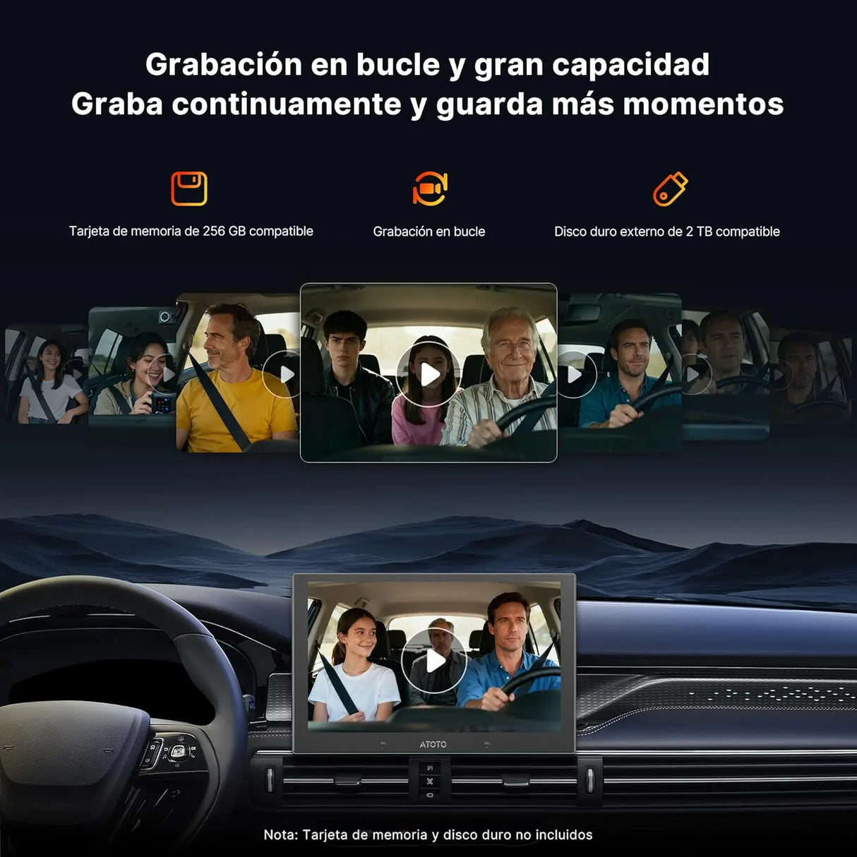 ATOTOEXCEL Cámara Interior, Orientada Atrás (Montada Delante) con AHD 1080p,30fps,Visión Noct. Starlight,Gran Angular 135°,Grabación en Bucle Modo Aparcamiento Solo Compatible con Serie V10,AC-HN9CBV1
