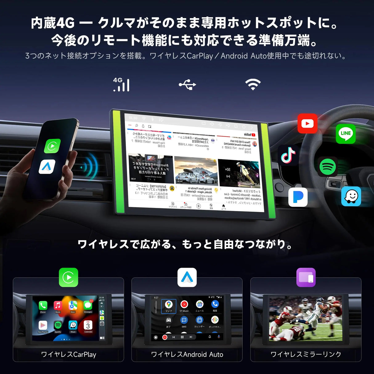 ATOTO A7G225PKL 12.5インチ Android13 2DIN ディスプレイオーディオ 大画面カーナビ ワイヤレスCarPlay&Android Auto 内蔵アンプ&DSP 4G+64G 4G LTE Wi-Fi/Bluetooth/USBテザリング