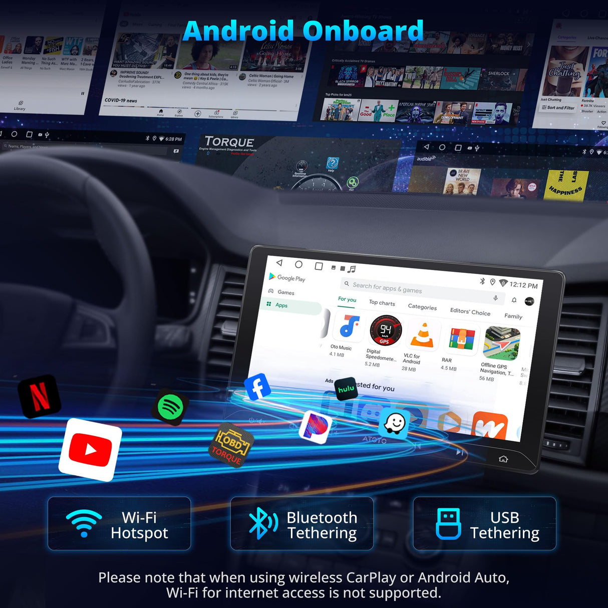 ATOTO A5LG211T 10" Android Double Din Car Stereo with Backup Camera, Wireless CarPlay & Android Auto in-Dash Navigation, WiFi/Bluetooth/USB Tethering, MirrorLink, AI Dialogue,DSP/FM/AM, 2G+32G