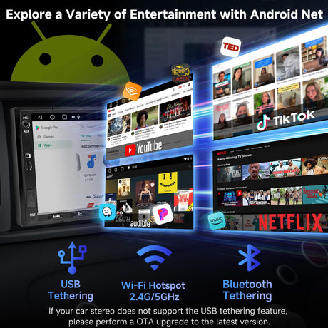 ATOTO A5LG2A7T 7" Double Din Car Stereo with Backup Camera, Android OS, IPS Touchscreen, Wireless CarPlay & Android Auto, WiFi/Bluetooth/USB Tethering, MirrorLink, 24-Band EQ DSP, 2G+32G, FM/RDS Radio