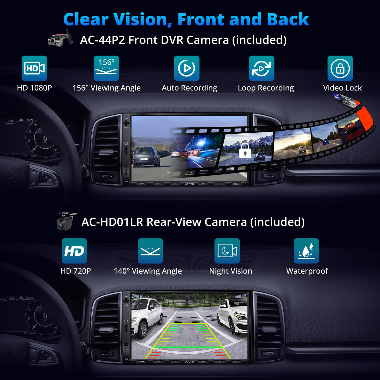 ATOTO A5LG2A7T 7" Android Double Din Car Stereo with Dash & Backup Camera, Wireless CarPlay and Android Auto, WiFi/BT/USB Tethering, DSP, Bluetooth, FM/AM/TF, 2G+32G