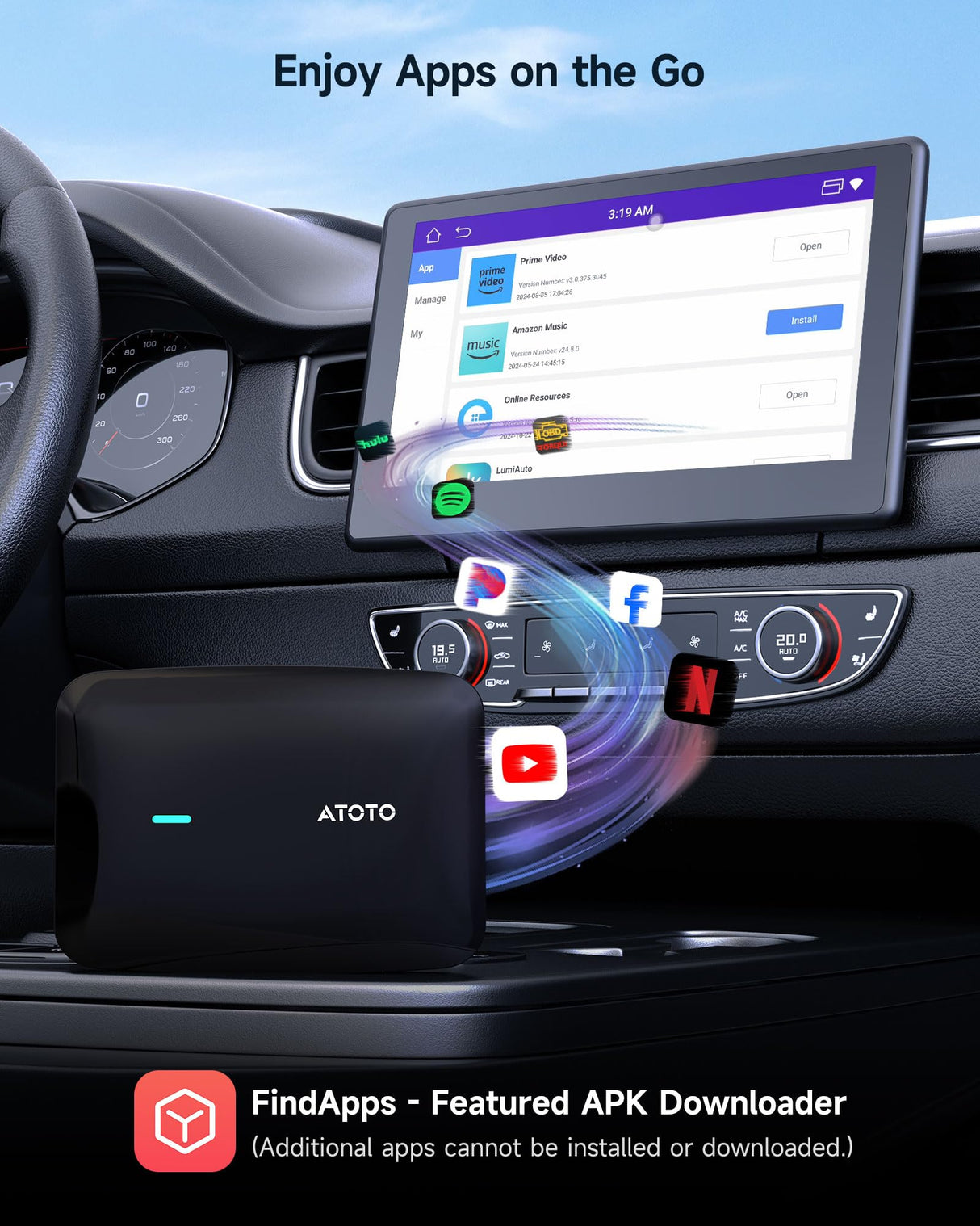 ATOTO CB4B ワイヤレススーカースマートボックス デュアルWiFi/Bluetooth Netflix YouTube視聴対応、プラグ&プレイ、128GB TFカード対応 车ダウンロードスマートボックス