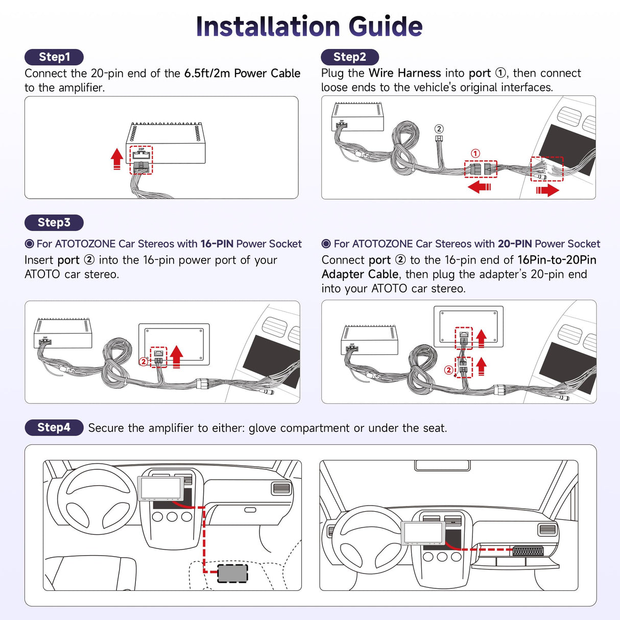 ATOTO CA-AEC122DL Amplificatore Auto 4x60W RMS, 4 Canali, Classe D TI TPA3221, EQ Personalizzabile, Compatto, Cavo Alimentazione 2m, Compatibile con Stereo ATOTO