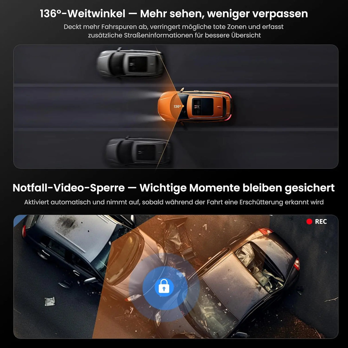 ATOTO AC-HN9FR Front Dashcam AHD 1080p, 30fps, Starlight Nachtsicht, WDR, 136° Weitwinkel, G-Sensor, Parkmodus, Schleifenaufnahme, GPS-Track Wiedergabe, V10-Serie