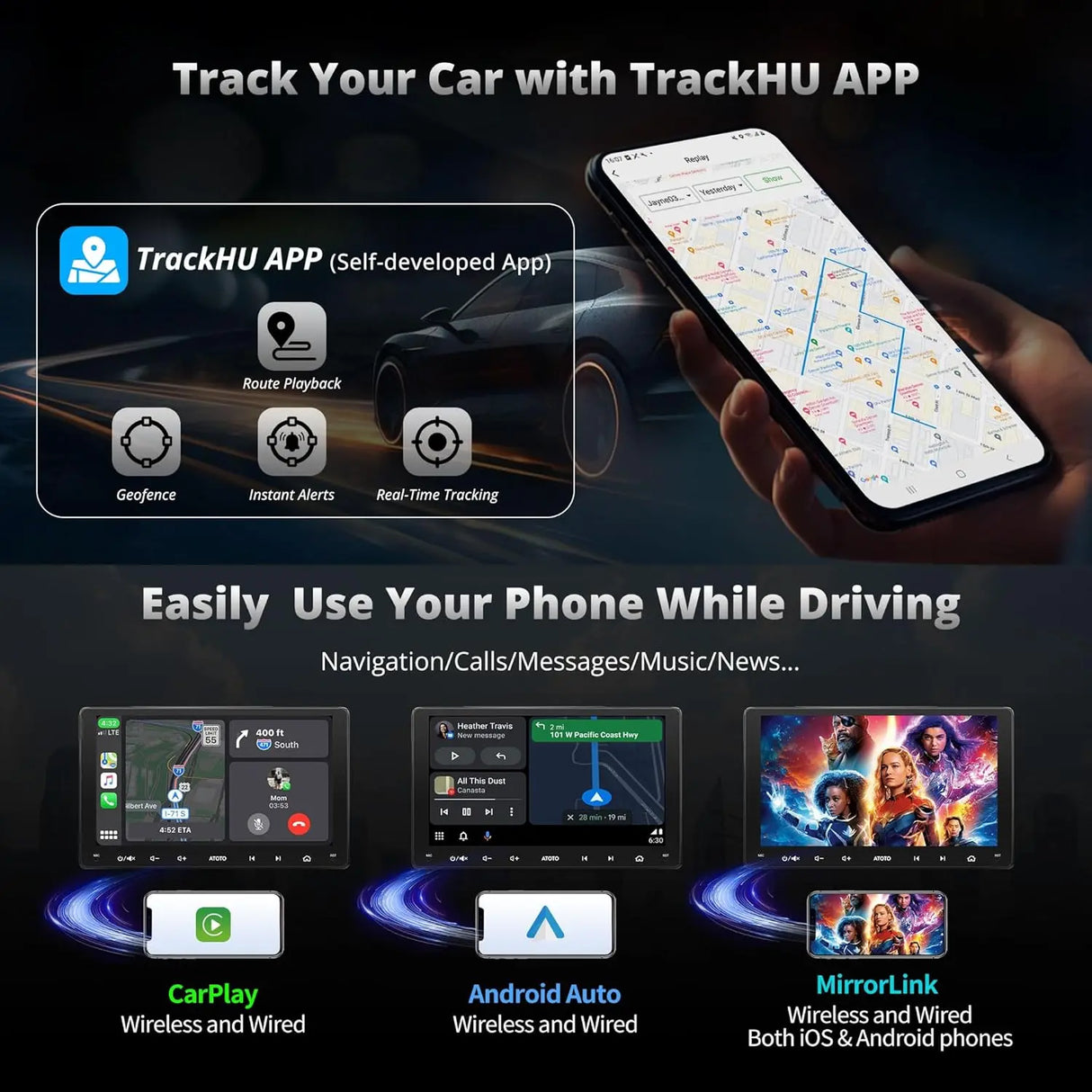 ATOTO A6G209PL 9" Double Din Car Stereo, QLED Display, 8-Core Android, 4G+64G, 4G LTE WiFi/BT/USB Tethering, Wireless CarPlay & Android Auto, MirrorLink, Dual Bluetooth, DSP, FM Radio, In-Dash Navigation