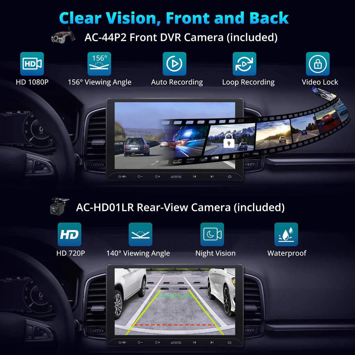 ATOTO A5LG211T 10.1" Android Double Din Radio with Wireless CarPlay/Android Auto, LRV Backup Camera & DVR Dashcam, WiFi/Bluetooth/USB Tethering, 2+32GB, 24-Band EQ & DSP, SWC/FM, MirrorLink, AI Chat