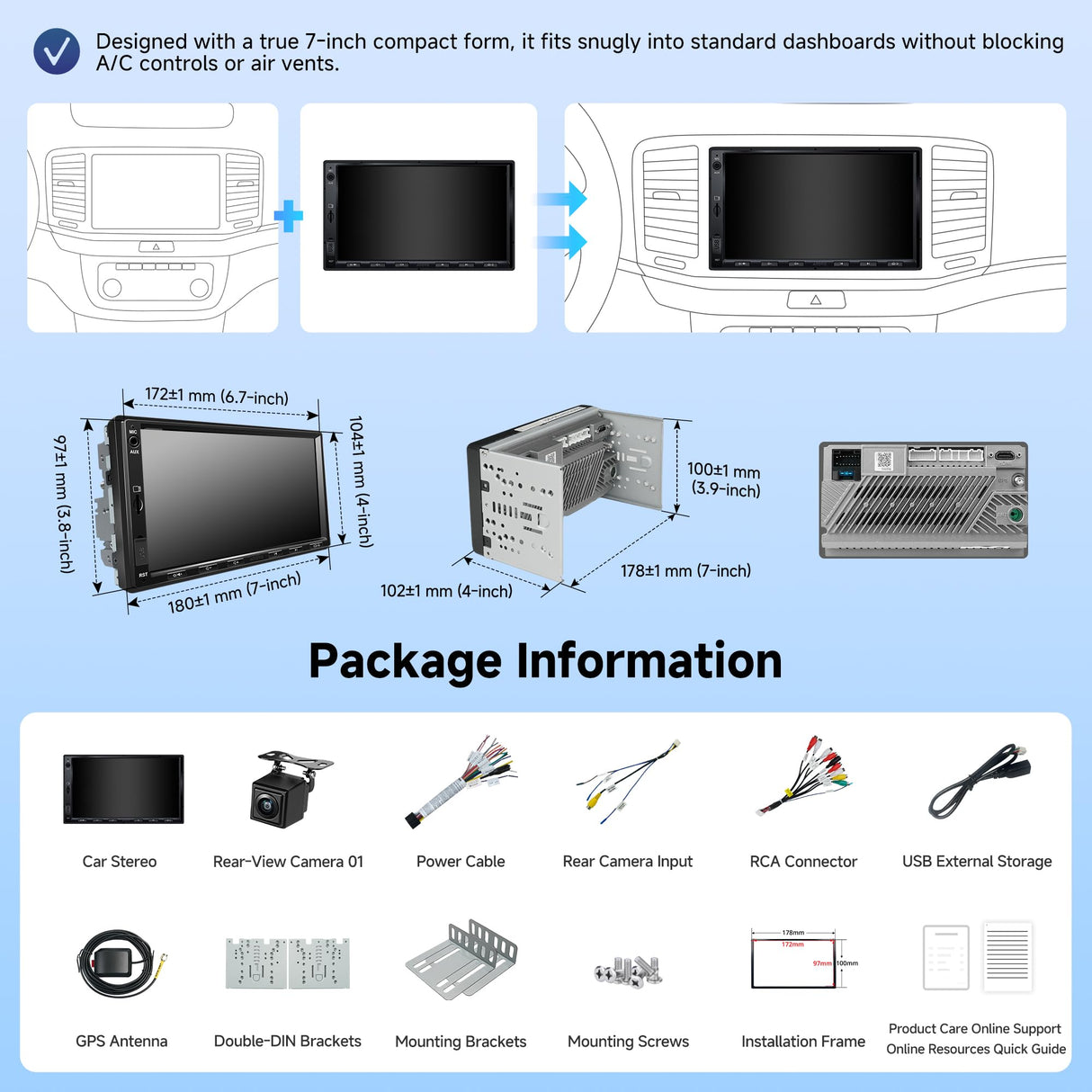 ATOTOZONE 7inch Android Double DIN Car Stereo & Backup Camera, Wireless CarPlay& Android Auto Touchscreen Head Unit, WiFi/Bluetooth/USB, 2G+32G,MirrorLink, 24B-EQ DSP, FM/AM/SWC,GPS Tracking &AI Chat