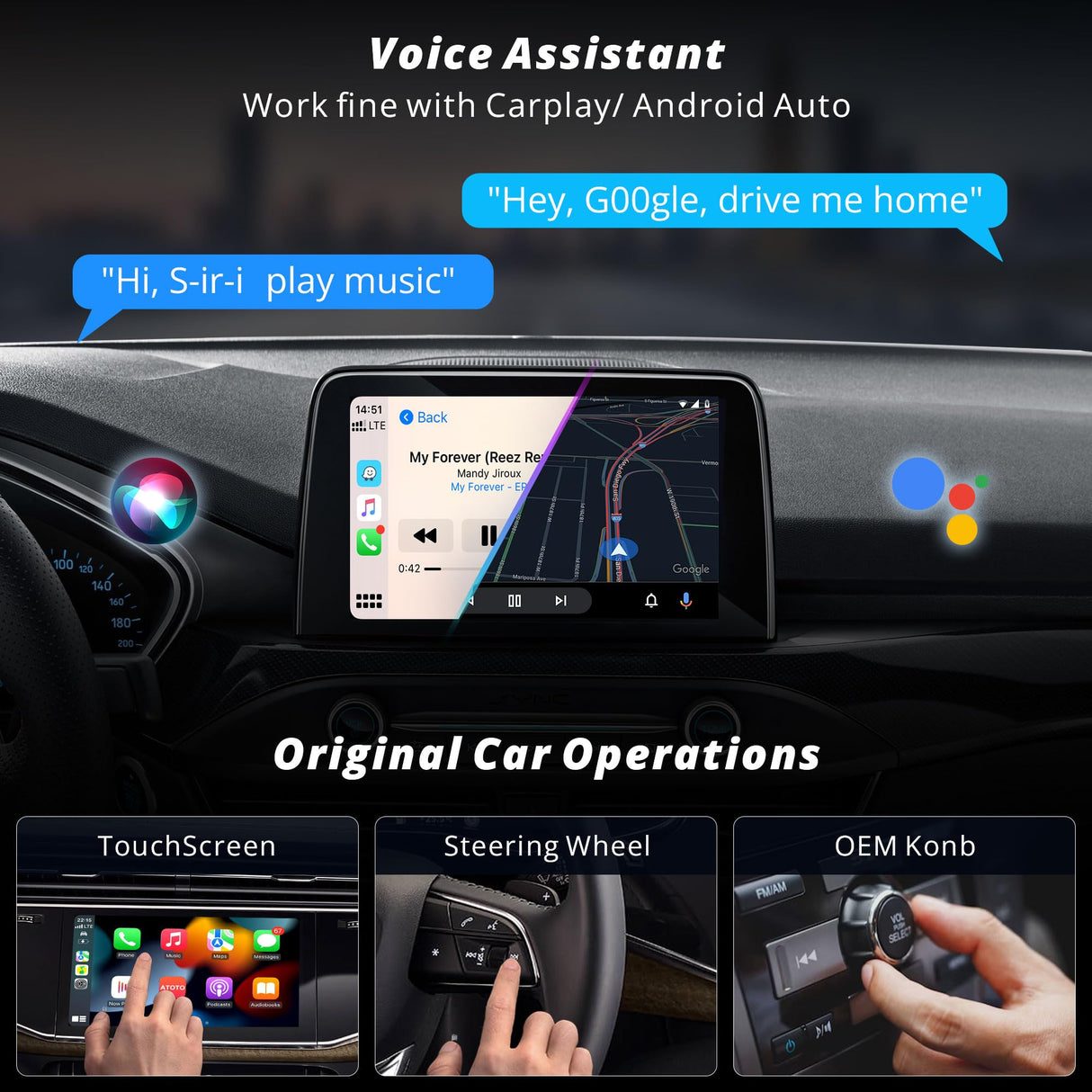 ATOTO AD3 Wireless CarPlay & Android Auto Adapter, Convert Wired to Wireless for iPhone & Android, Plug and Play, Auto Reconnect, Voice Commands, 18-Month Care (iOS 10+ Android 11+)