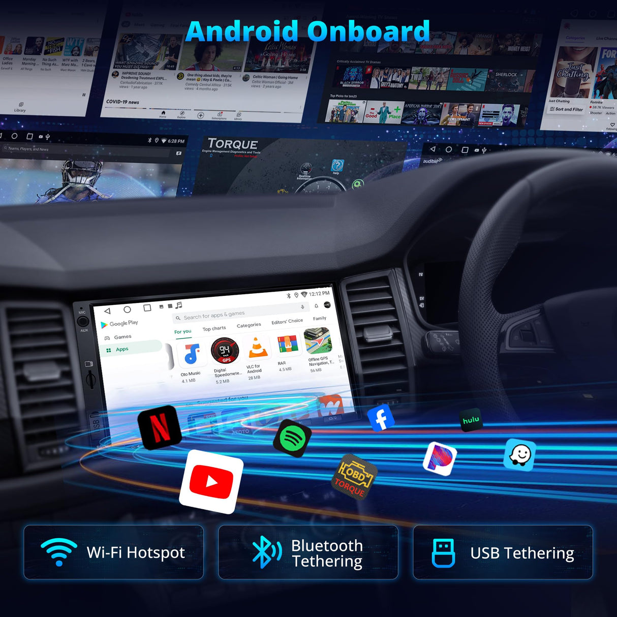 ATOTO A5LG2A7T 7" 2 Din Car stereo Android with OBD2 Diagnostic Device, Wireless CarPlay & Android Auto, 24-Band EQ, WiFi/BT Tethering, 2G+32G