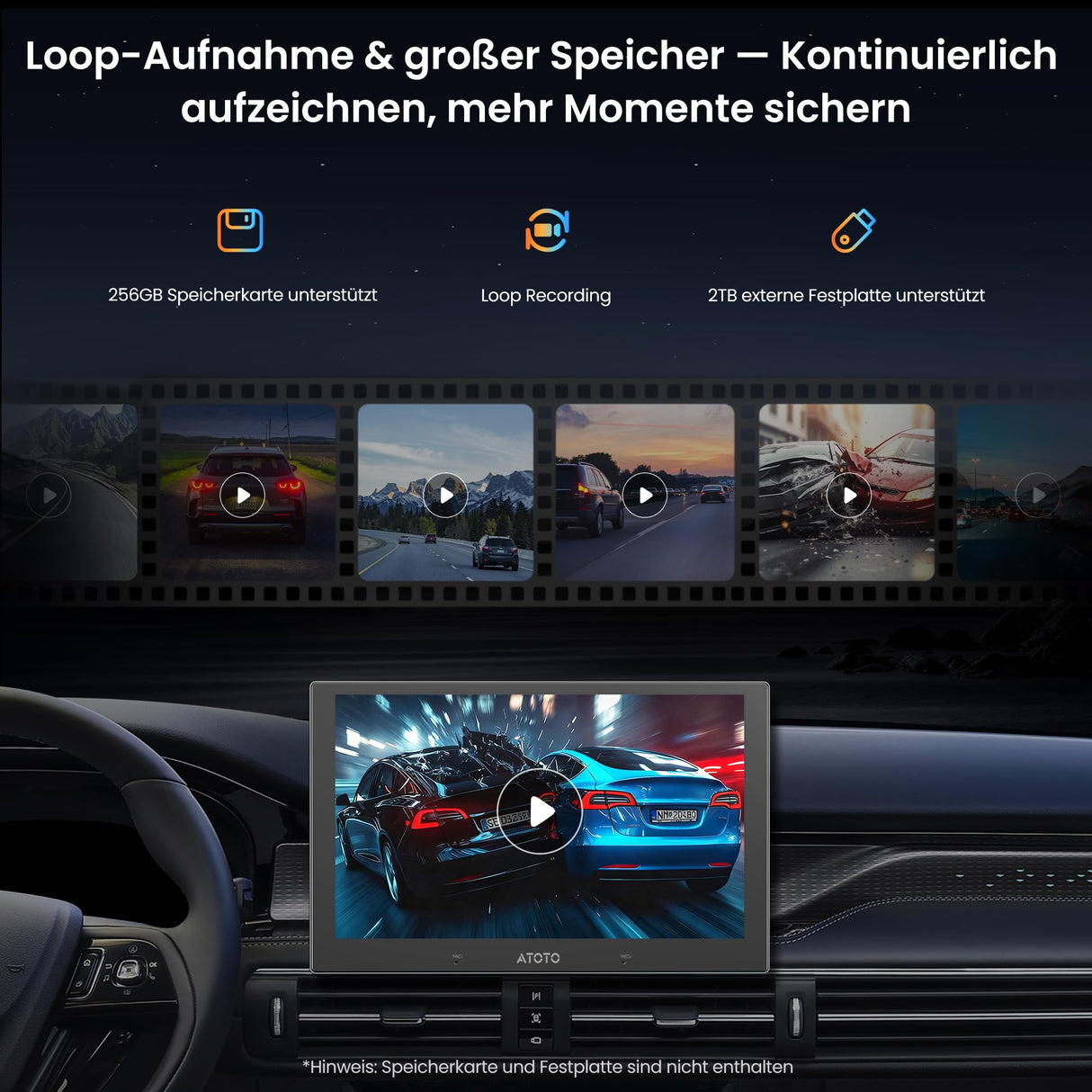 ATOTOEXCEL AHD 1080p Front Dashcam mit 30fps, Starlight Nachtsicht, WDR, 136° Weitwinkel, G‑Sensor, Parkmodus, Schleifenaufnahme, GPS‑Track‑Wiedergabe, Nur Kompatibel mit V10‑Serie, AC‑HN9FR