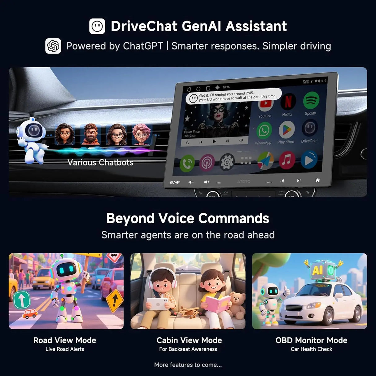 ATOTO A5LG110T 10.1" QLED Android Single & Double Din Car Stereo with Dash Cam, Wireless CarPlay & Android Auto Head Unit, WiFi/Bluetooth