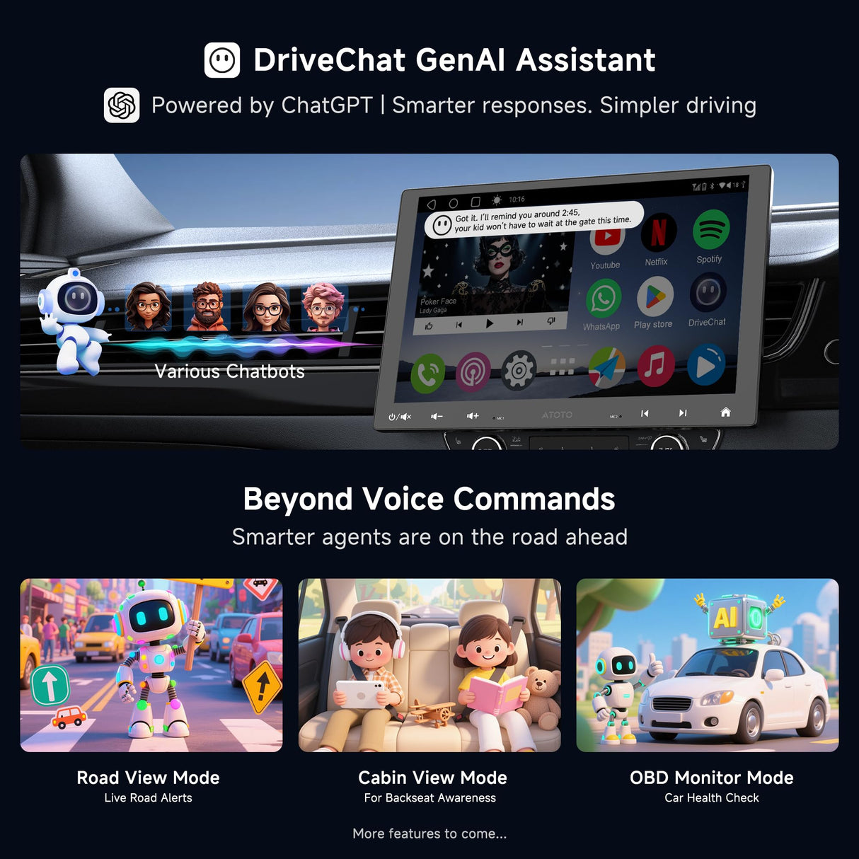 ATOTO A6G110PF 10.1" 8-Core Single & Double Din Apple Carplay Head Unit Wireless CarPlay, Android Auto GPS Tracker ChatGPT QLED Touchscreen