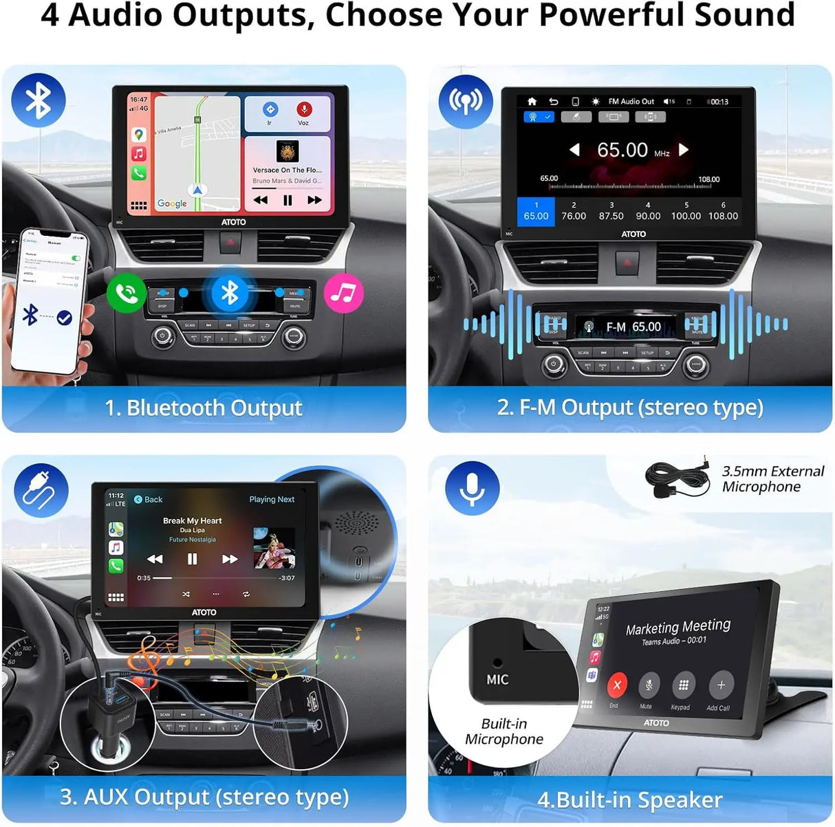 ATOTO P509SD 9″ QLED Portable CarPlay Screen with 1080P Backup Camera & Remote Control, Wireless CarPlay & Android Auto, GPS Navigation, MirrorLink & AUX/FM Output
