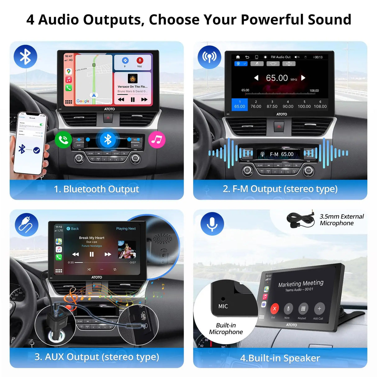 ATOTO P5 GPS para coche portátil 9" QLED 1028x720 con cámara trasera 1080P, CarPlay y Android Auto inalámbrico, pantalla táctil, enlace espejo, Bluetooth, FM/AUX
