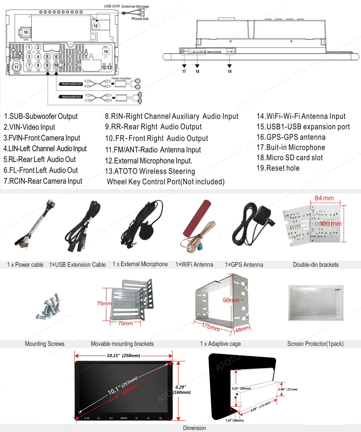 ATOTO S8G2114PM 10" Double Din Car Stereo, QLED Display, Wireless CarPlay and Android Auto, Split Screen, Dual Bluetooth with aptX HD, HD VSV Parking, LRV, SCVC, 3G+32G, Android Navigation