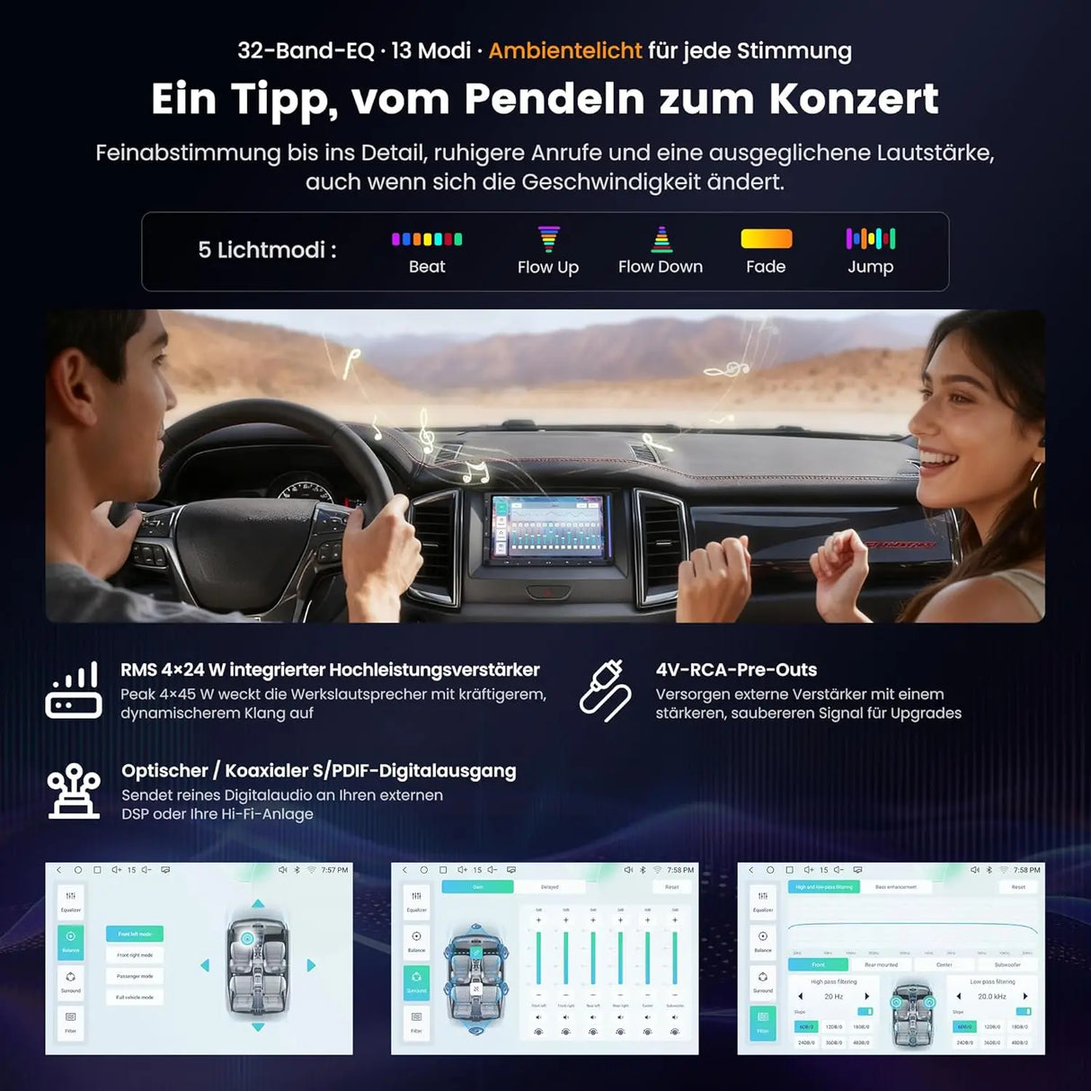 ATOTO S84G2D7PB 7 Zoll Doppel-DIN Android Autoradio mit Ambientebeleuchtung, KI-Fahrassistent DriveChat, Notfall-Unfallerkennung, Parkschutz, GPS-Ortung, Hi-Fi DSP 4V Pre-Out