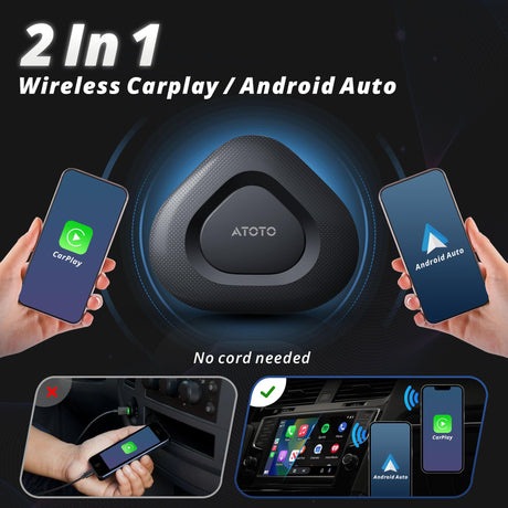 ATOTO AD3 Wireless CarPlay Adapter, 2-in-1 CarPlay/Android Auto Box, Plug & Play, Compatible with Original Car Models After 2016 with Wired CarPlay, 2024 Upgrade