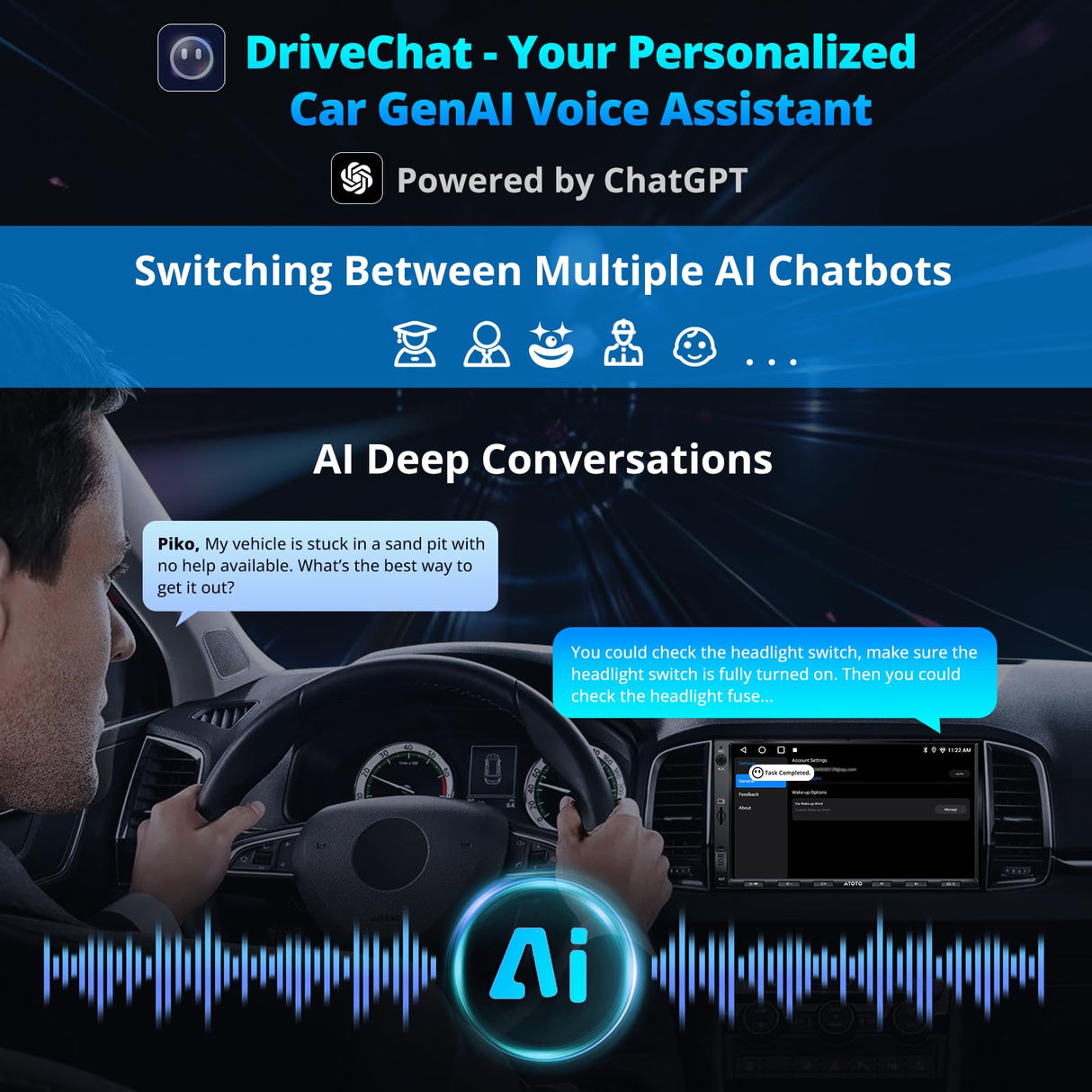 ATOTO A5LG2A7T-S04 7" Android Double Din Car Stereo with OBD II, Touchscreen, Wireless Carplay Android Auto, 24-B EQ DSP, WiFi/BT Tethering, GPS Tracker, 2G+32G