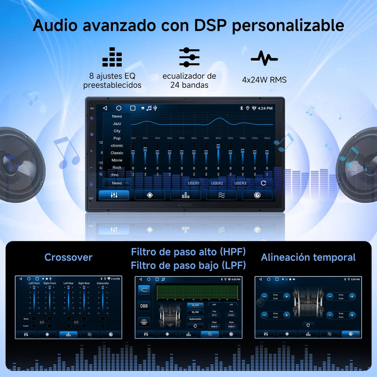 ATOTO A5LG2B7T 7" Android Radio Coche 2 DIN con CarPlay & Android Auto Inalámbrico, Escáner OBD2 Bluetooth, Pantalla Táctil, GPS Navegación, Wi-Fi/USB/FM/AM/RDS, DSP/LRV