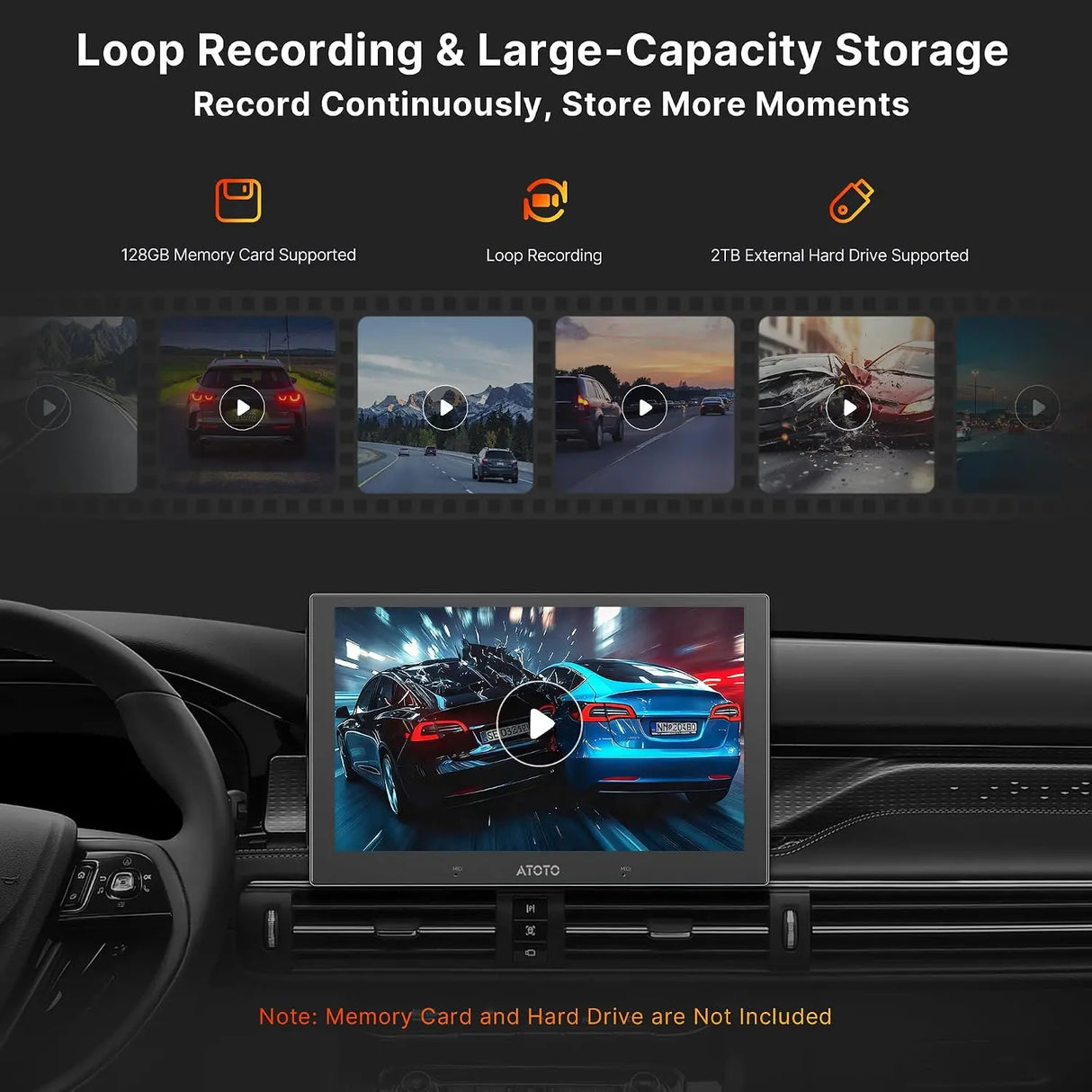 ATOTO AHD 1080P 30fps On Dash DVR Camera, 147.2° Wide Angle, Night Vision, WDR, Loop Recording & Emergency Video Lock,Parking Monitoring, GPS Track Playback, Only Compatible with S8L, AC-HD30BM