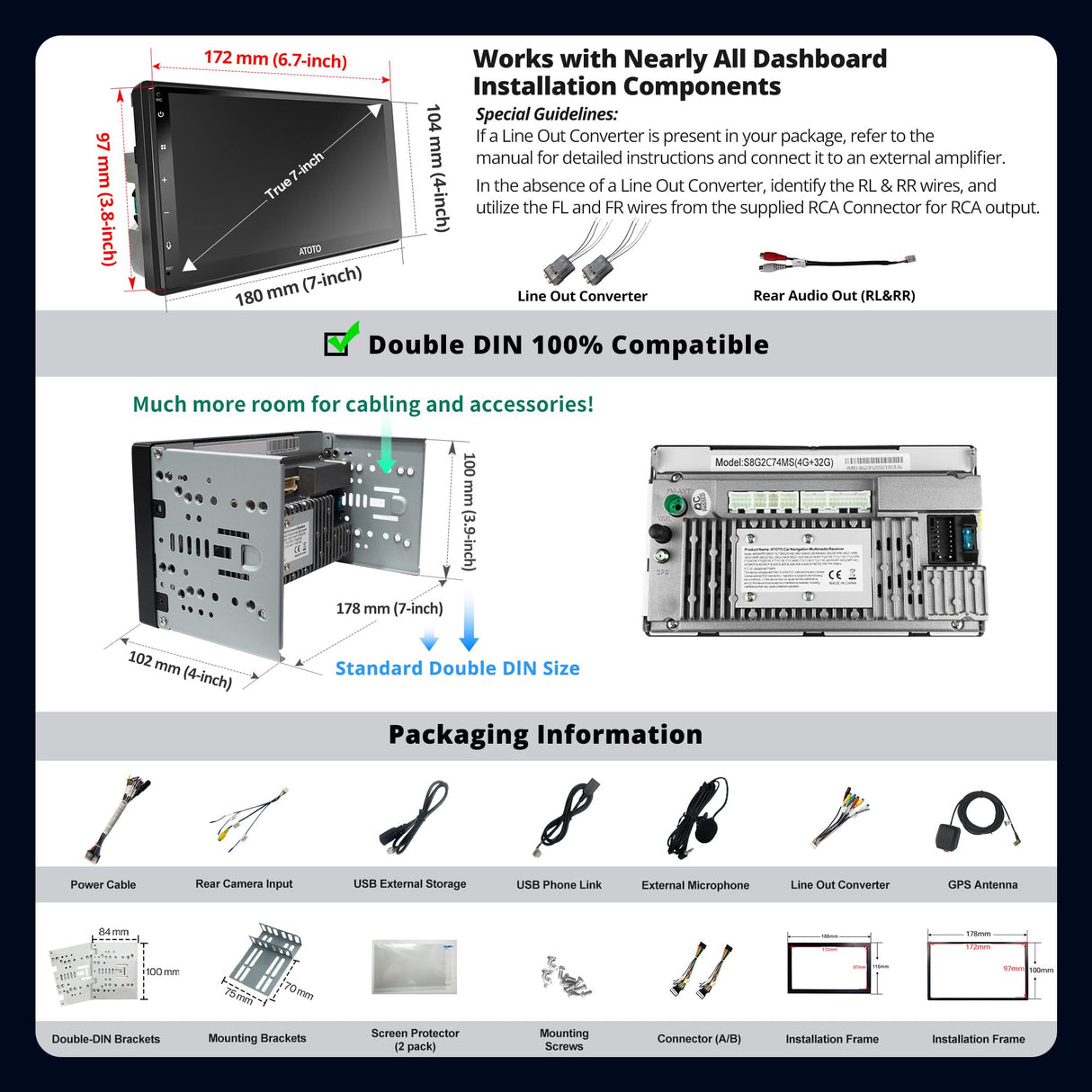 ATOTO A6G2C7PF Autoradio 2 DIN 7 Pollici con Telecamera, Android, QLED Touchscreen, 8 Core, DAB+ Radio, DSP EQ-36, Wireless CarPlay e Android Auto, Doppio Bluetooth, Chat AI, Navigatore GPS